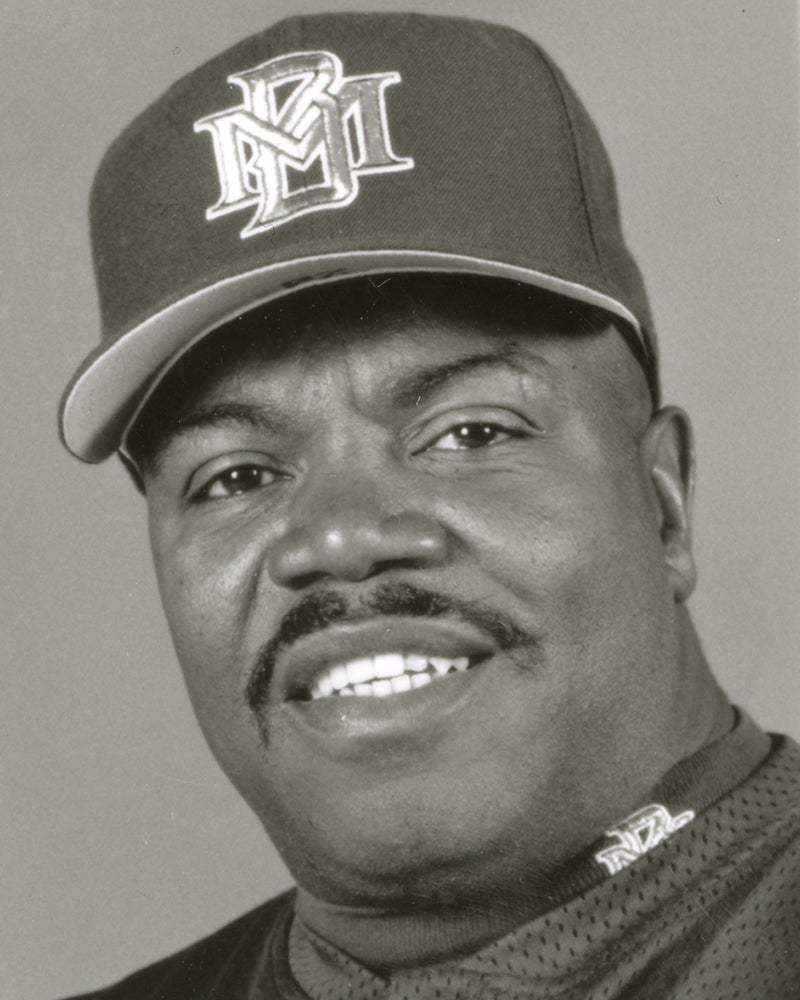 Head and shoulders portrait of Lamar Johnson in Brewers uniform